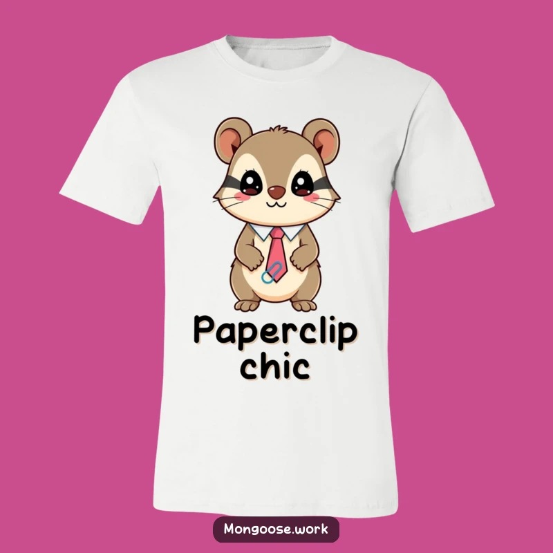 Funny Kawaii Mongoose T-Shirt, Mischievous Paperclip Tie Tee, Gift for Professionals