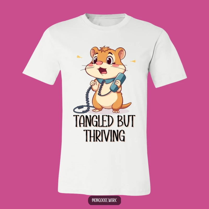 Funny Mongoose Phone Cord Tangle T-Shirt: Bewildered Office Humor Tee
