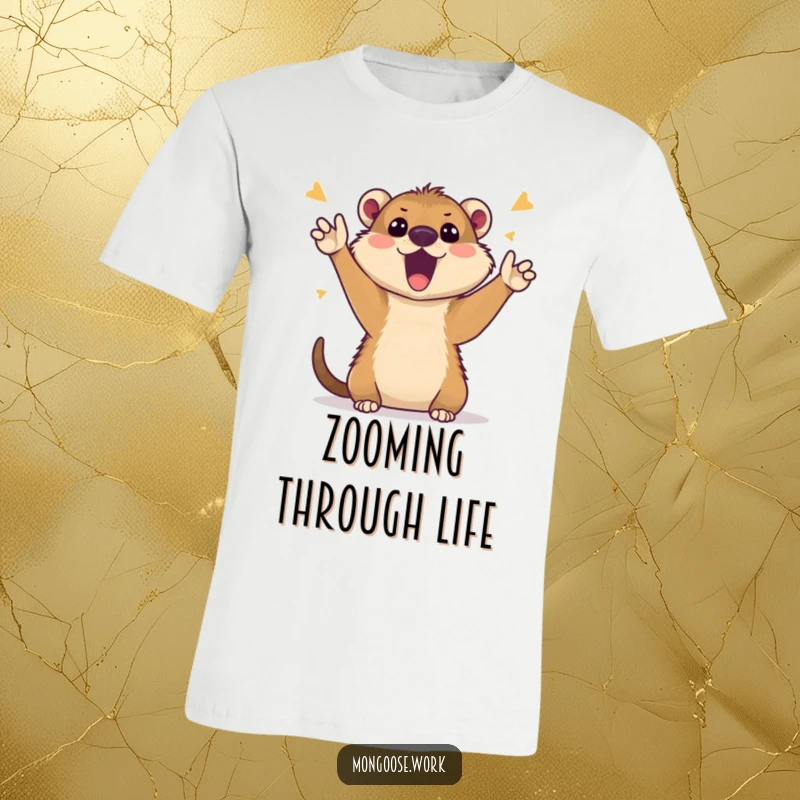 Funny Mongoose T-Shirt: Adorable mongoose giving a thumbs-up and cheering energetically during a video call, great funny gift.