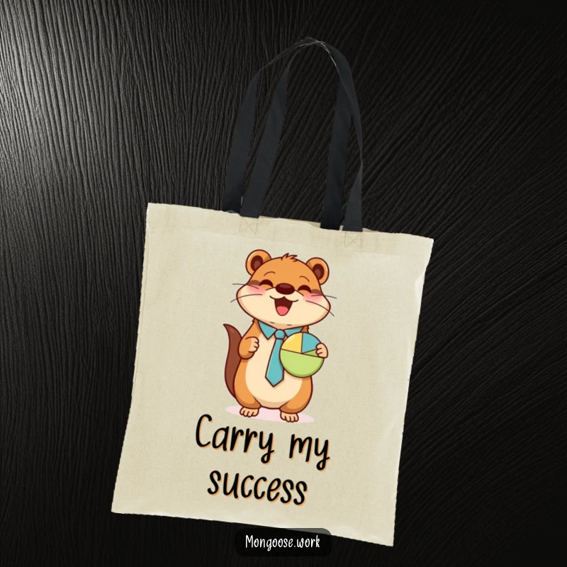 Funny Mongoose tote bag, presenting pie chart with tie, cute business accessory, professional bag, ideal funny gift.